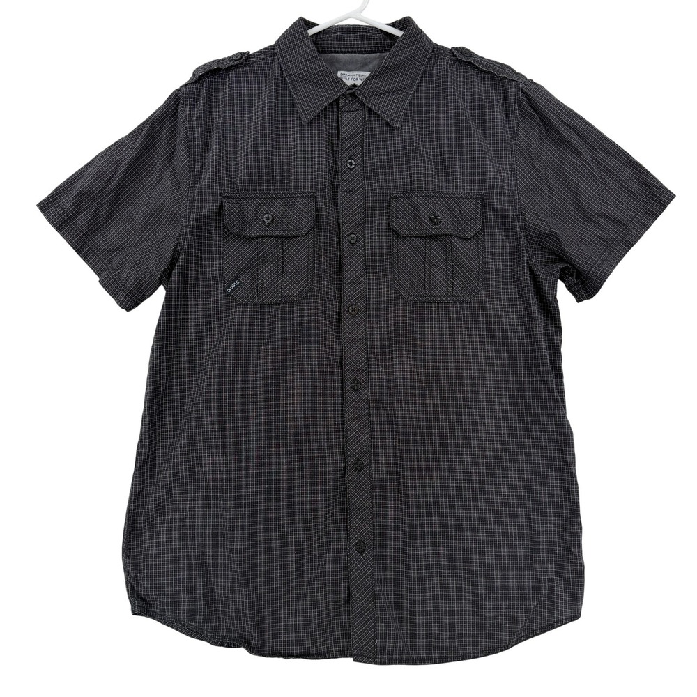 Dravus Shirt Mens Large Gray Check Short Sleeve Button Up Utility Woven Casual